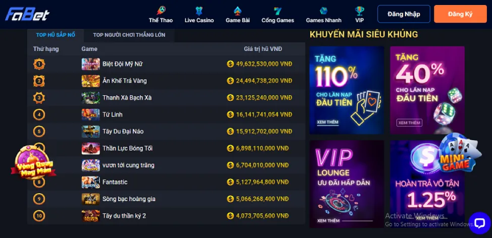 Thưởng nạp tiền hàng ngày KV999